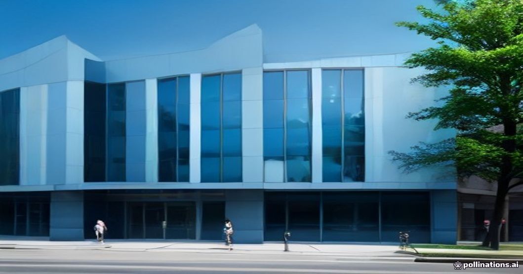 modern medical clinic exterior in Toronto Canada with diverse patients entering, clean professional healthcare setting, blue